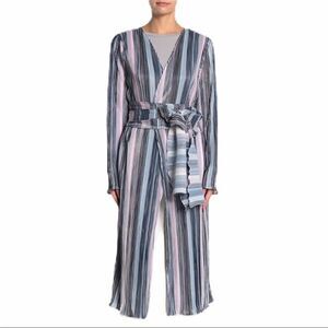 Long Sleeve Plisse Striped Long Kimono Robe Cover Up by TOV NEW